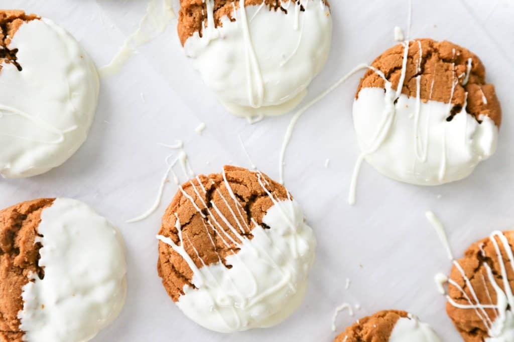 overhead shot ginger cookies dipped in white chocolate
