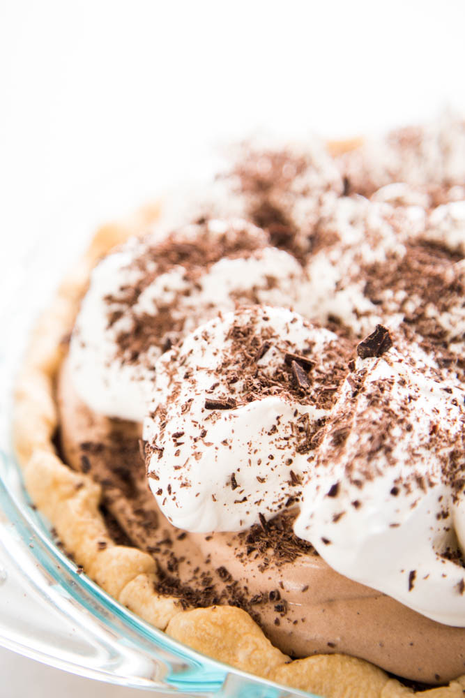 photo of Chocolate Mousse Fudge Pie close up in pie pan