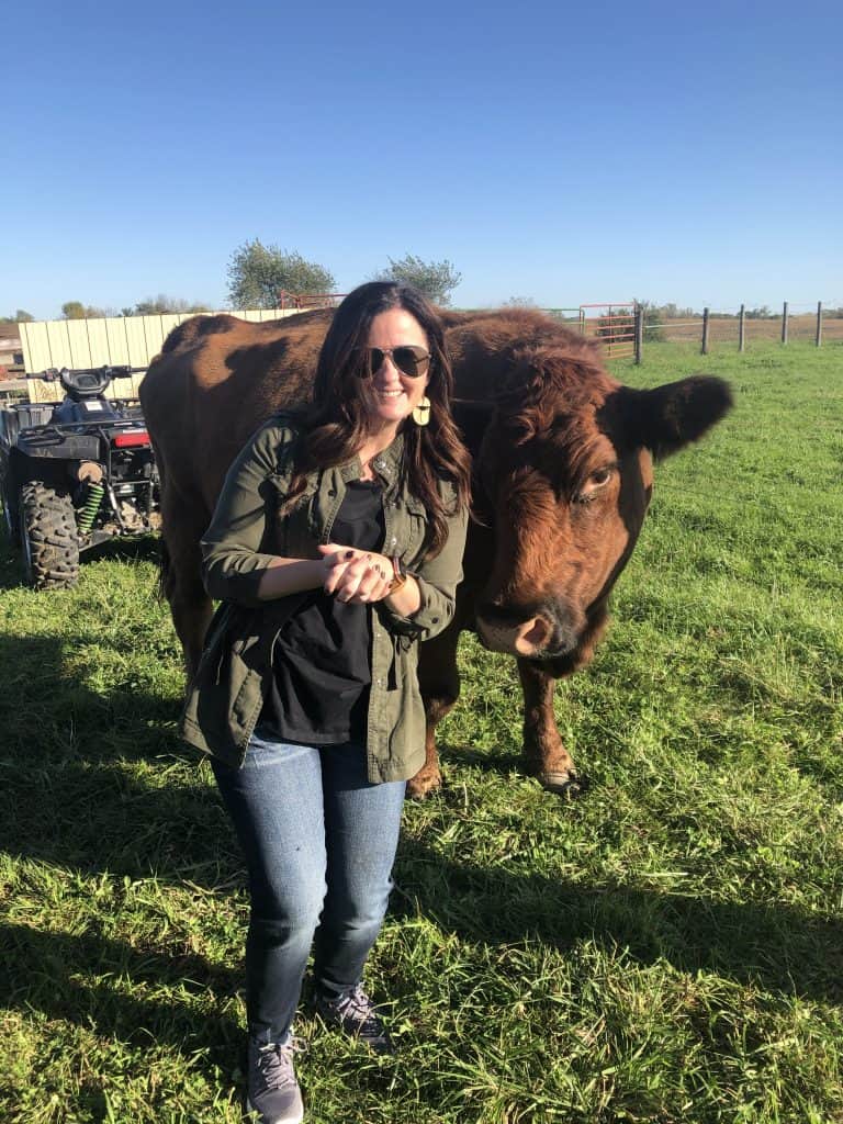 photo of sandra with a brown cow