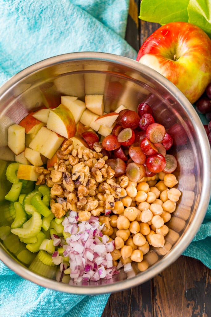 overhead photo of the ingredients in a large bowl
