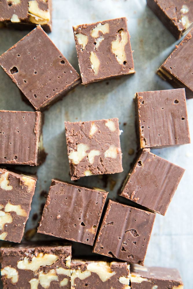 overhead shot of pieces of fudge