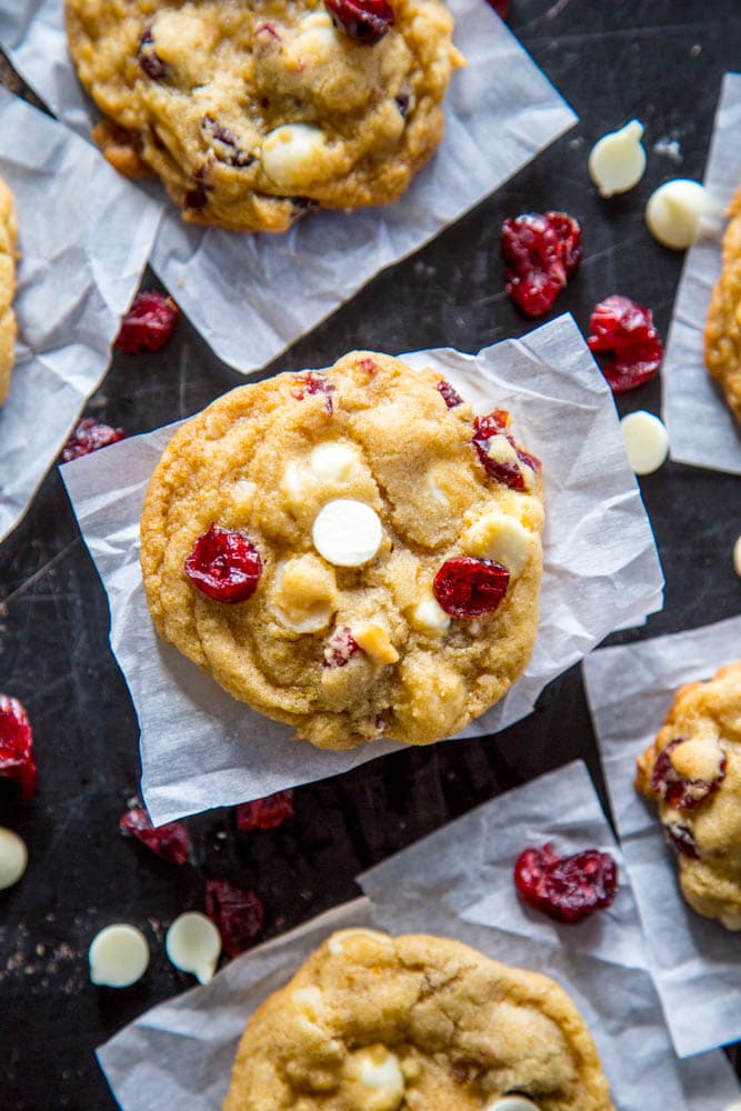 overhead shot of White Chocolate Cranberry Cookies