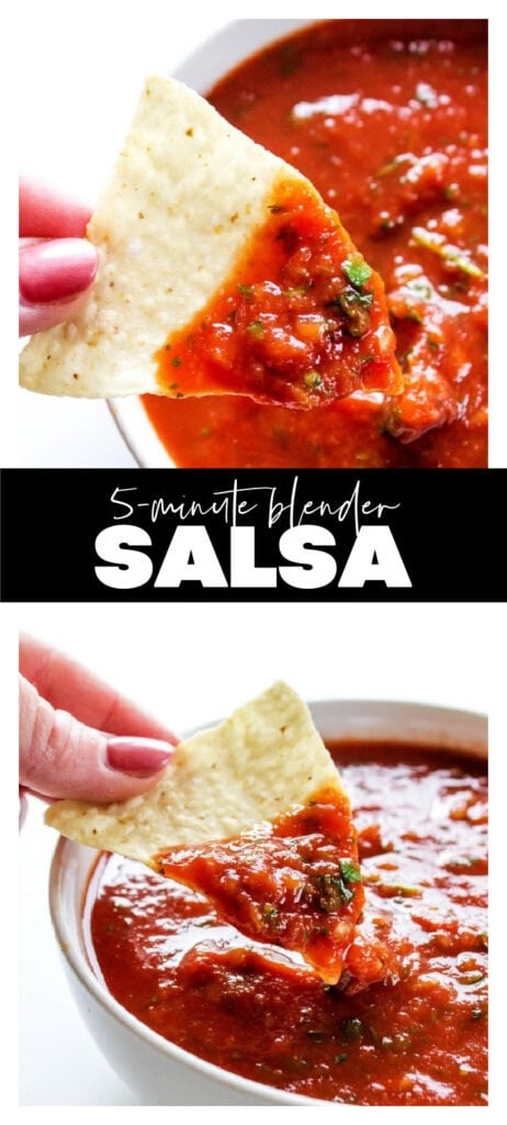 collage image of salsa with chips