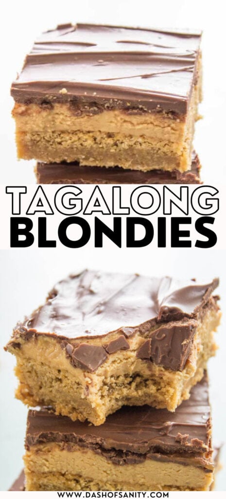 collage image of tagalong blondies with recipe title