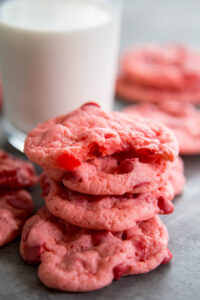 a stack of cherry chip cookies