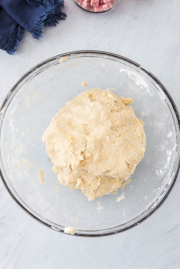 the dough in the bowl after it's been mixed