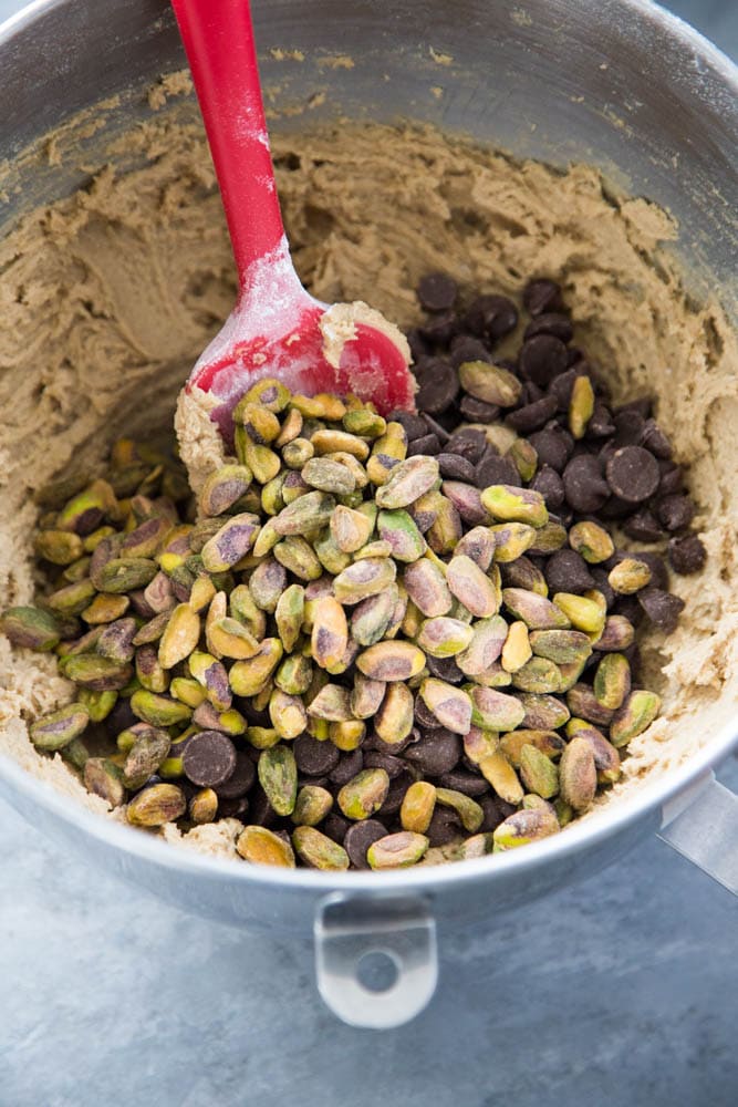 cookie doing with pistachios and chocolate chips