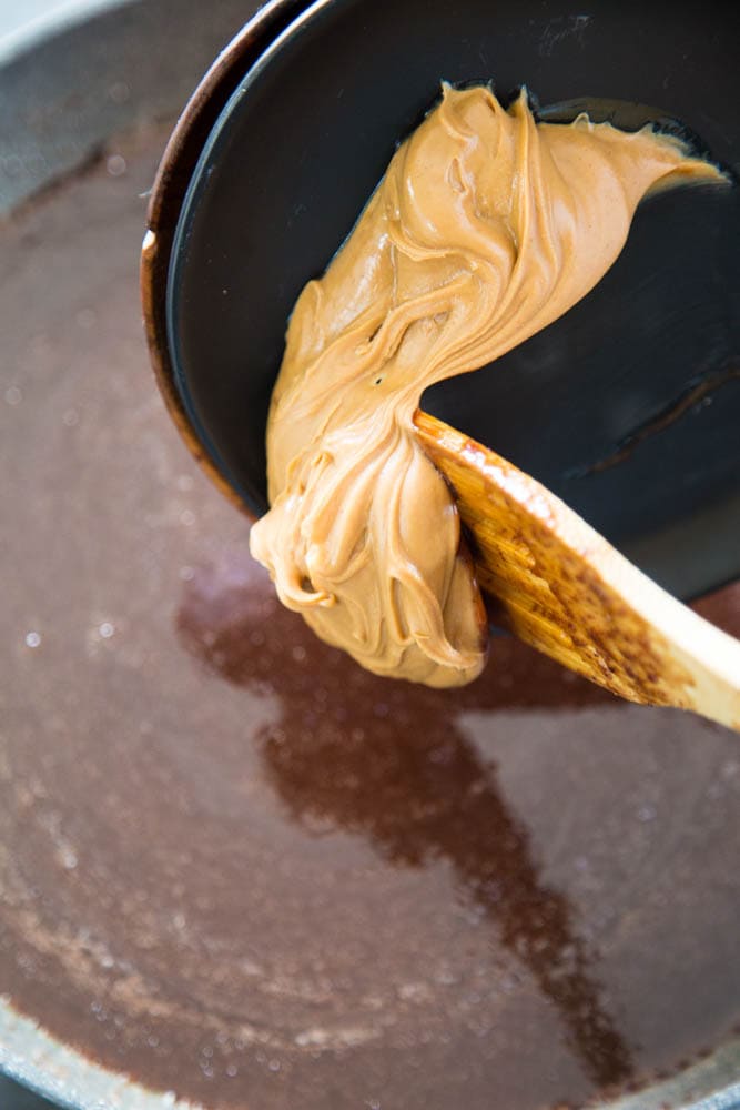 Peanut butter being added.