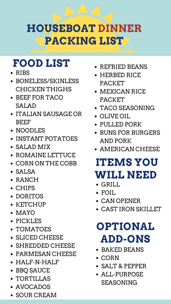 Dinner packing list graphic.