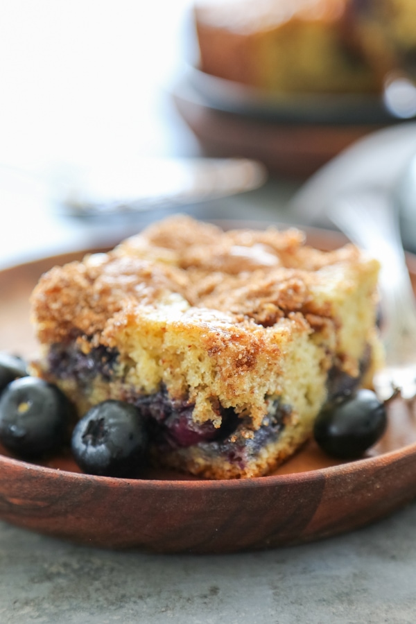 a slice of coffee cake on a plate.