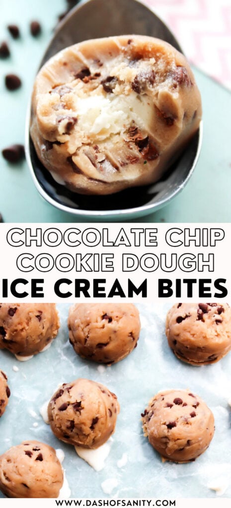 ice cream bites collage image with cookie dough