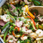 overhead shot of cajun chicken pasta.