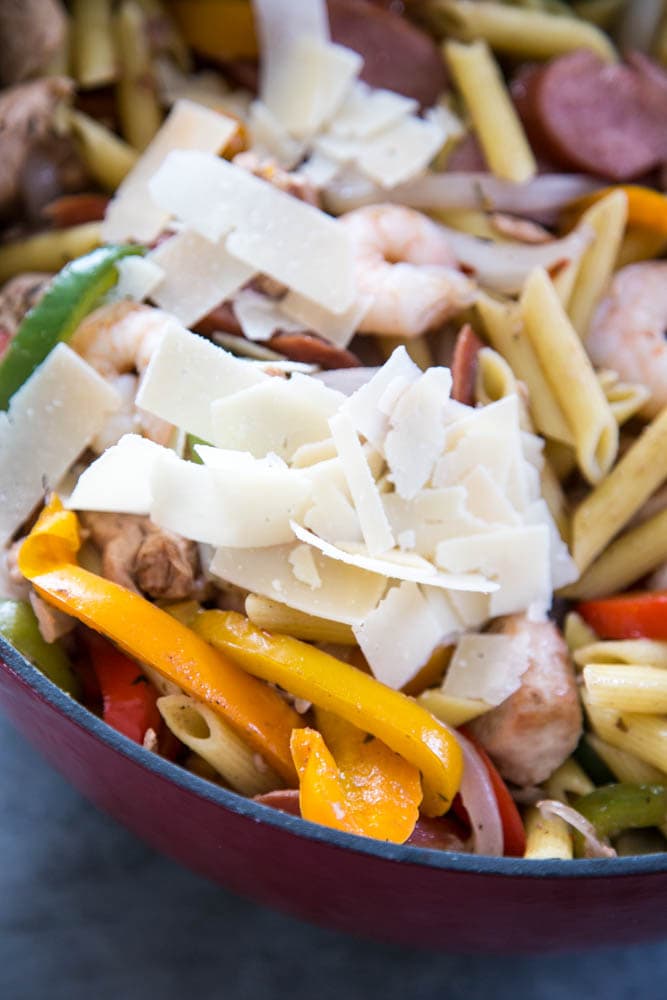 the cheese added to the pan.