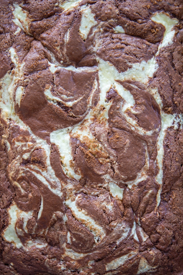 overhead photo of the baked coffee cake in the pan.
