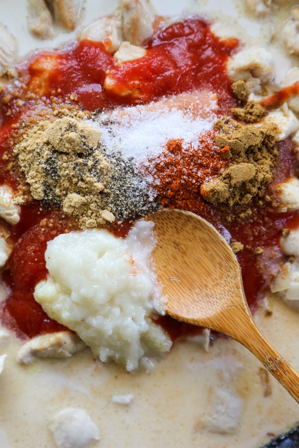 ingredients being combined in a pan.