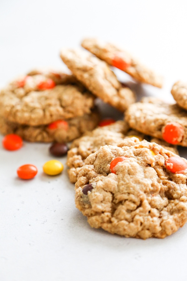 peanut butter oatmeal cookies with reese's pieces.