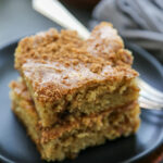 two slices of coffee cake stacked on top of each other.