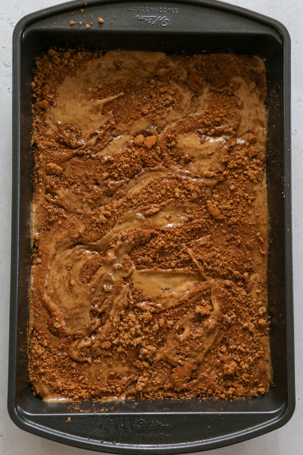 the batter and topping swirled together.