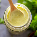 overhead photo of the sauce in a jar.