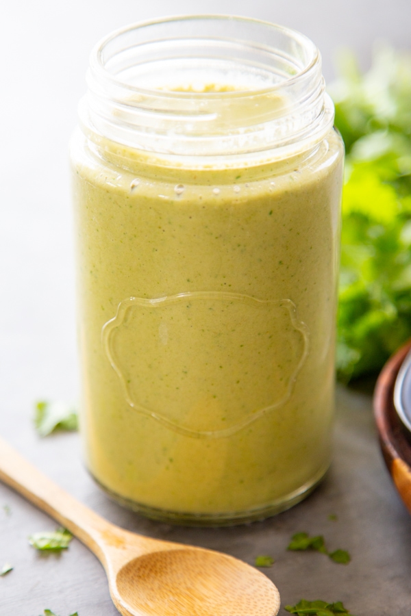 close-up shot of the sauce in a jar.