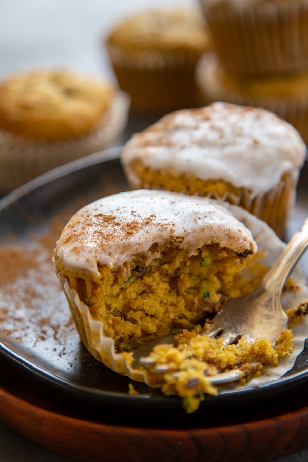 muffin with fork and on a plate