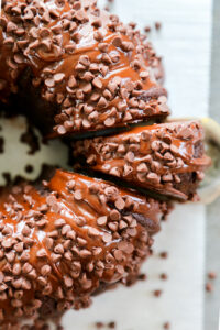 a sliced zucchini chocolate bundt cake.
