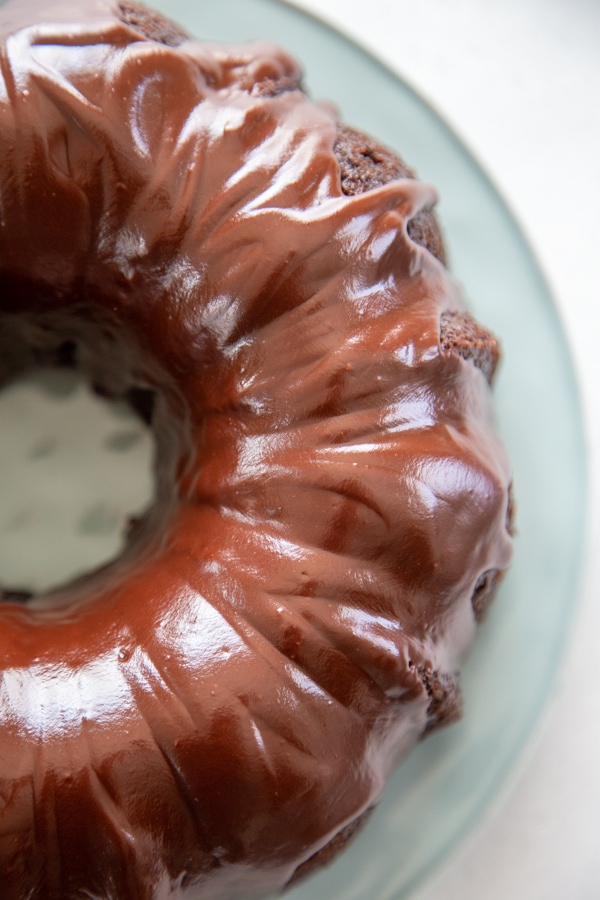 overhead shot of the glazed cake.
