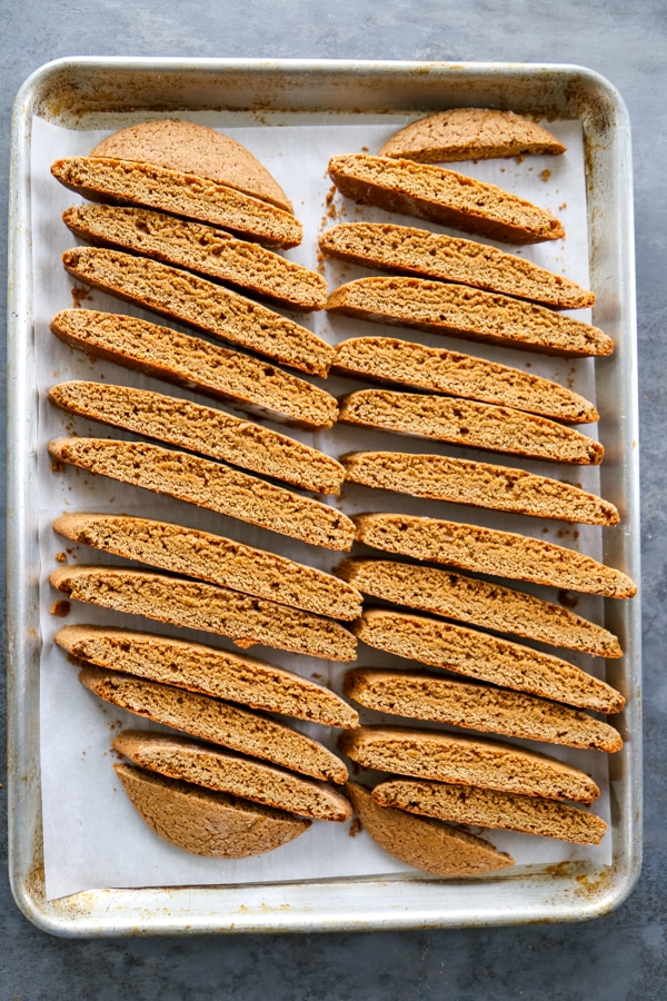sliced cookies on a baking sheet.