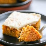pumpkin bars on plate with fork