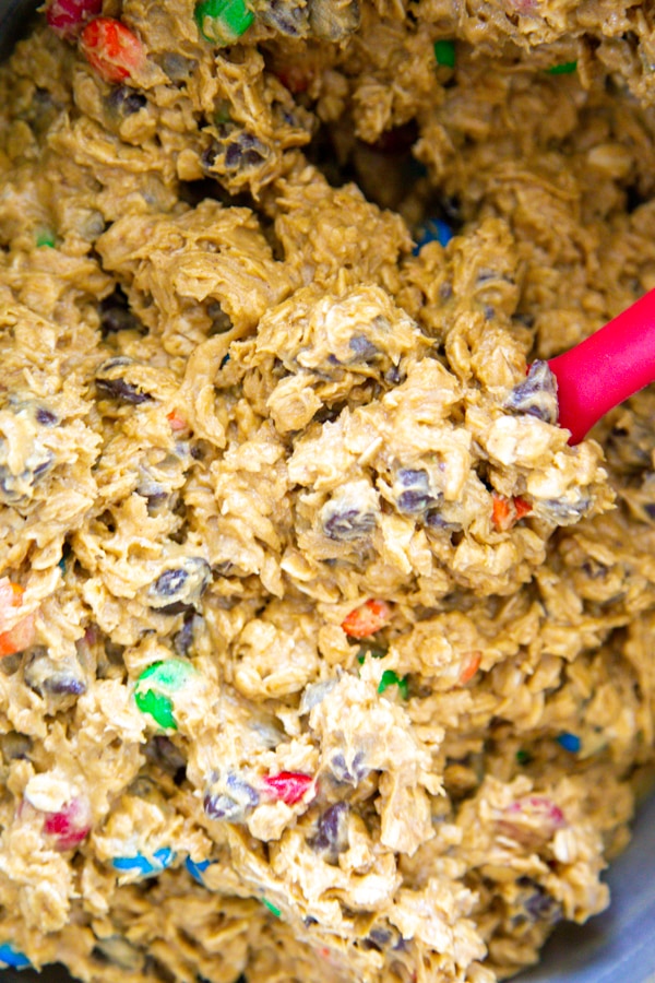 overhead shot of the cookie dough in a bowl.