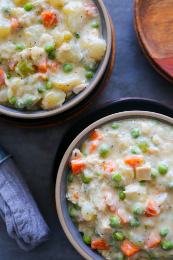overhead photo of two bowls of soup.