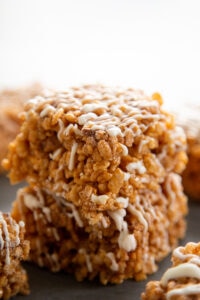 cinnamon dulce rice krispie treat stacked