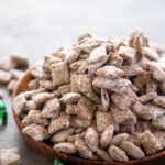 mint muddy buddies in a bowl.