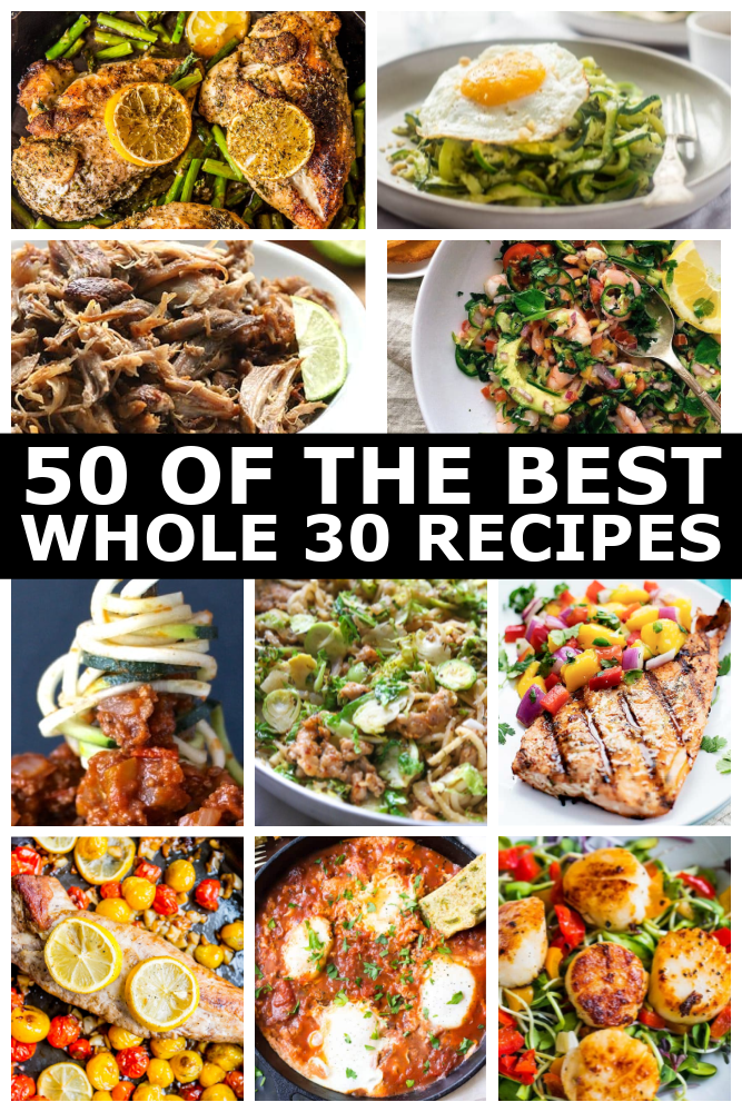 photo collage of different Whole30 recipes.