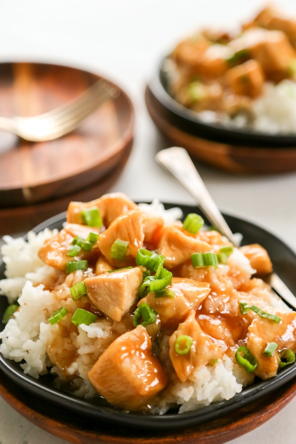 a plate of sweet and sour chicken.