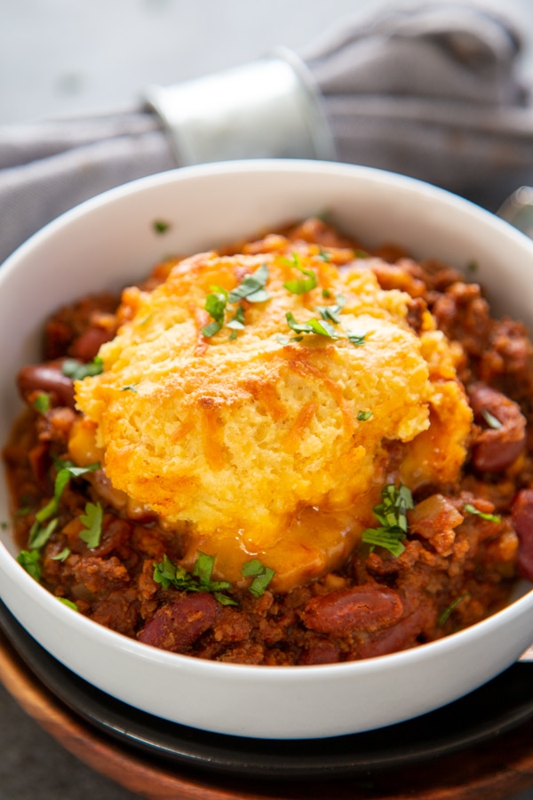 a serving of chili cheese bake in a bowl.