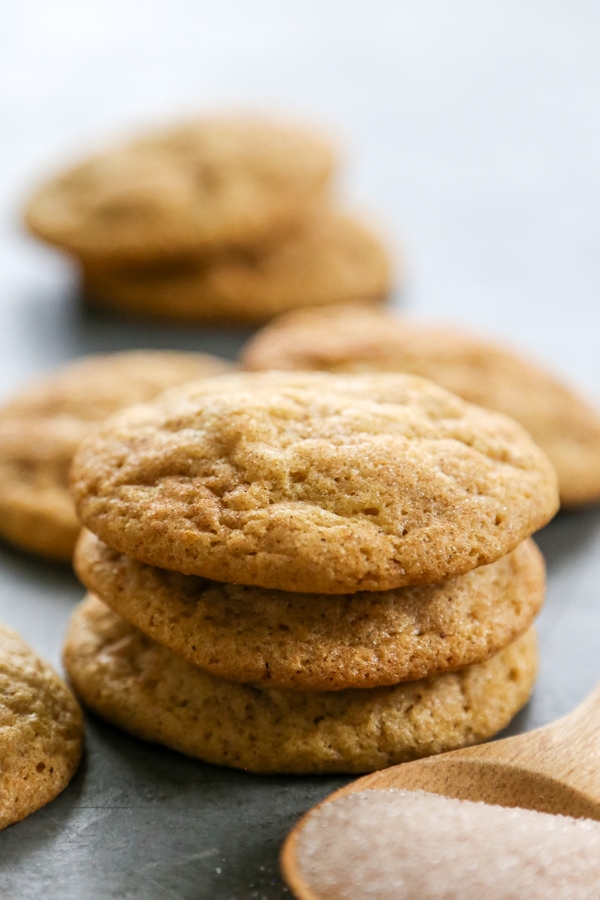 stack of pumpkin snickerdoodle cookies