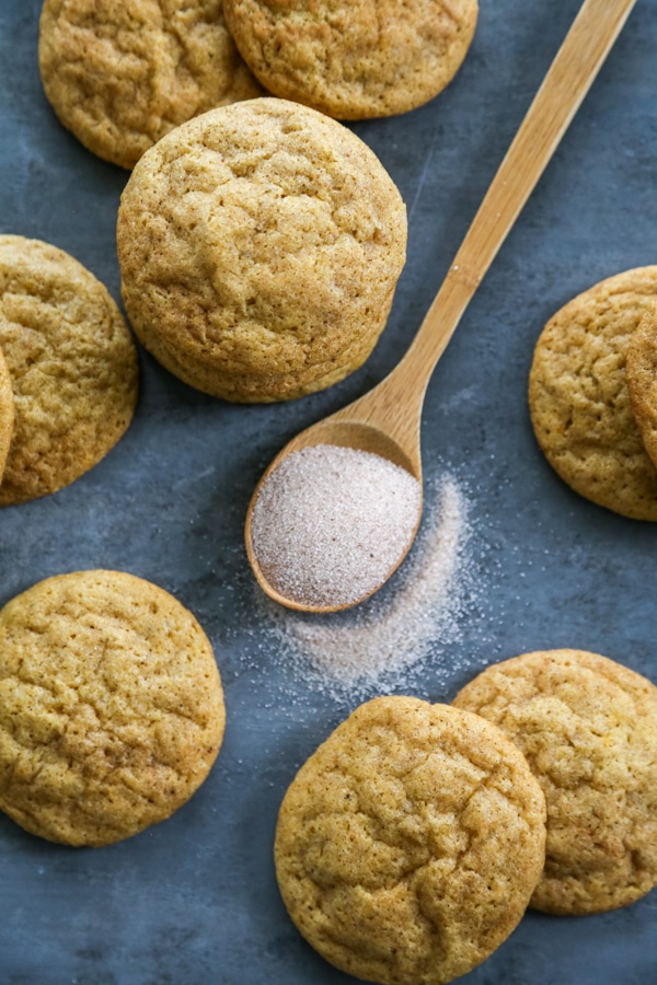 overhead photo of the cookies with a spoonful of sugar.