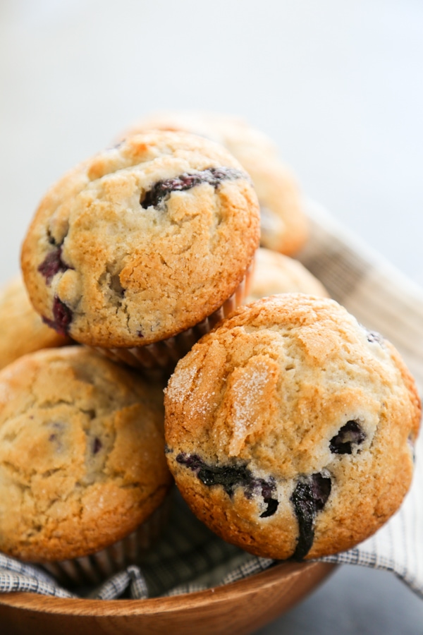 a bowl of blueberry muffins.