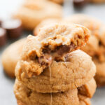 a stack of peanut butter rolo cookies.