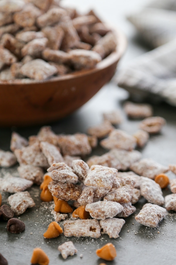 close-up shot of muddy buddies.