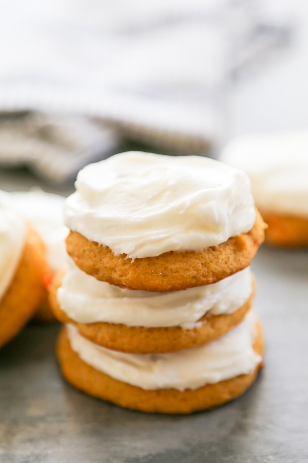 a stack of frosted cookies.