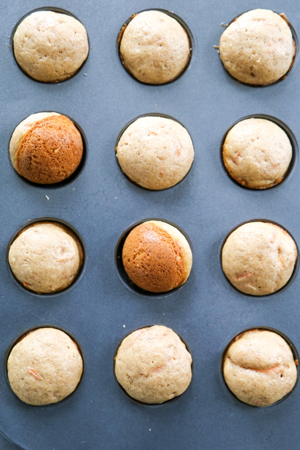 baked donut holes in a pan.