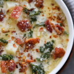overhead shot of creamy Tuscan soup.