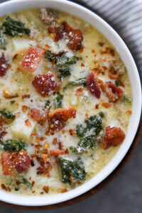 overhead shot of creamy Tuscan soup.