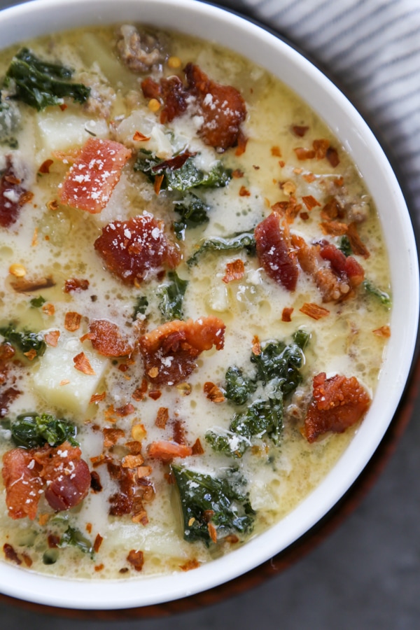 overhead shot of creamy Tuscan soup.