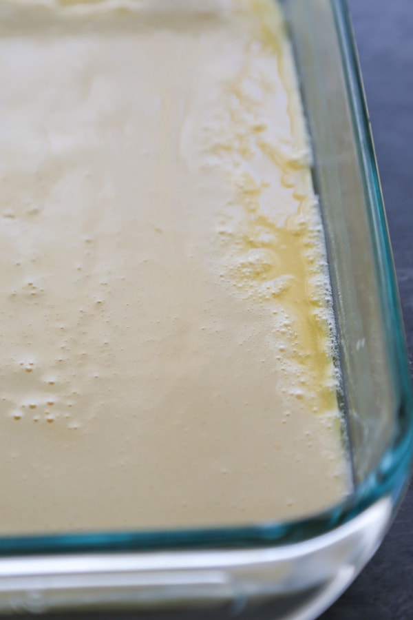 the batter in the baking dish.