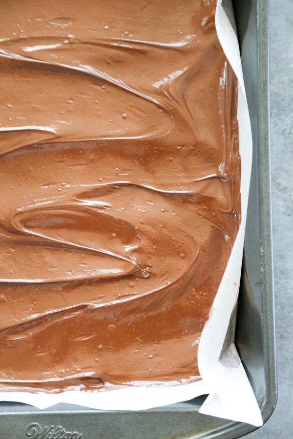 the chocolate layer spread over the top.