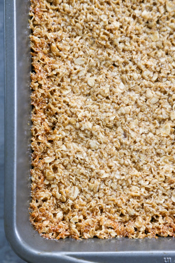 the oatmeal pressed baked in a pan.
