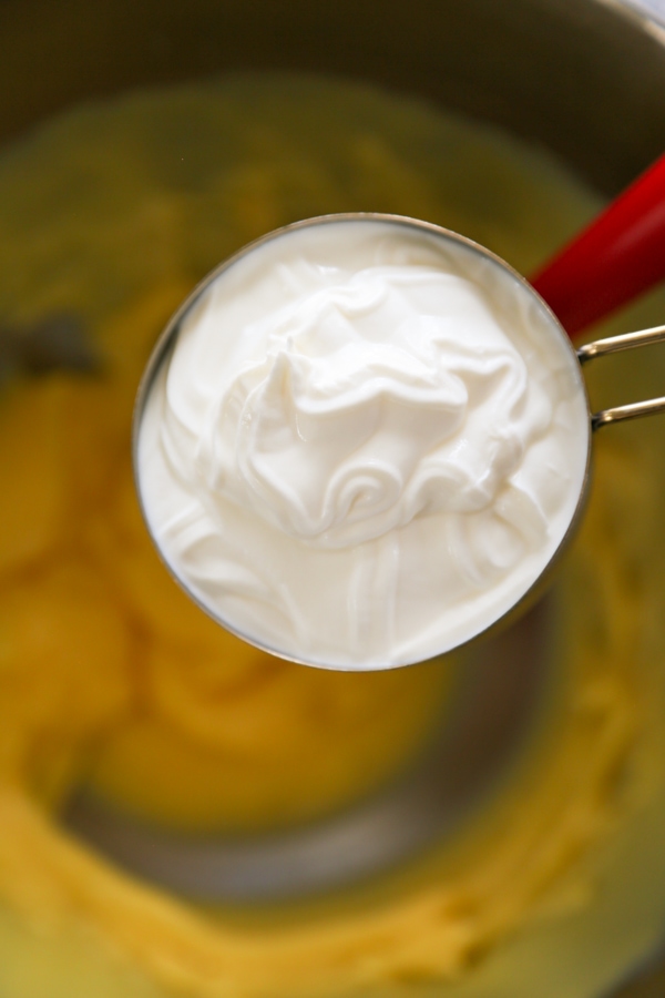 sour cream in a measuring cup.